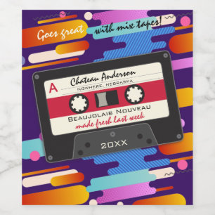Cassette mix tape 80s retro personalised homemade wine label