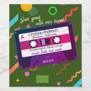 Cassette mix tape 80s retro personalised homemade wine label