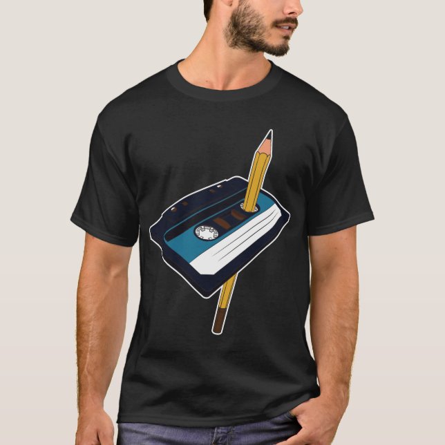 Cassette Pencil Pen Audiocassette Mixtape Gift T-Shirt (Front)
