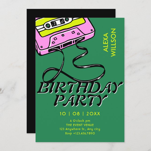 Cassette retro birthday invitation (Front/Back)
