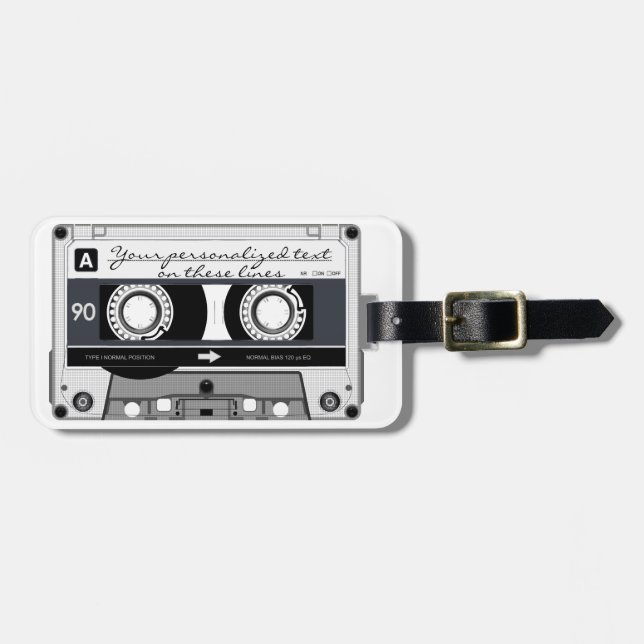 Cassette tape - black - luggage tag (Front Horizontal)