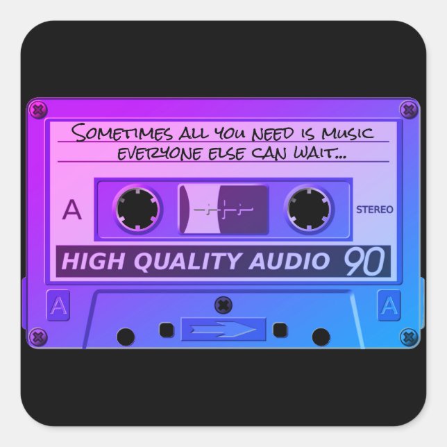 Cassette Tape Blue Art Cool Square Sticker (Front)
