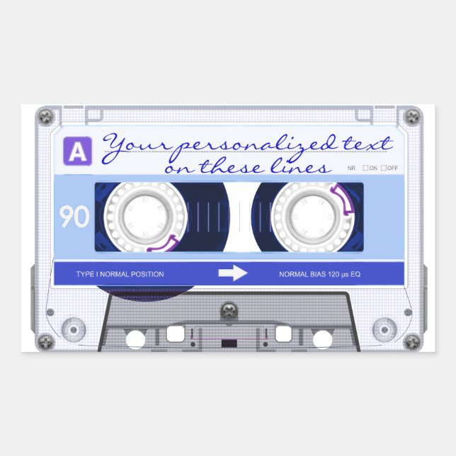 Cassette tape - blue - rectangular sticker (Front)