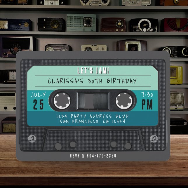 Cassette Tape Blue Retro Birthday Party Invitation (Cassette Tape Blue Retro Birthday Party Invitation
)