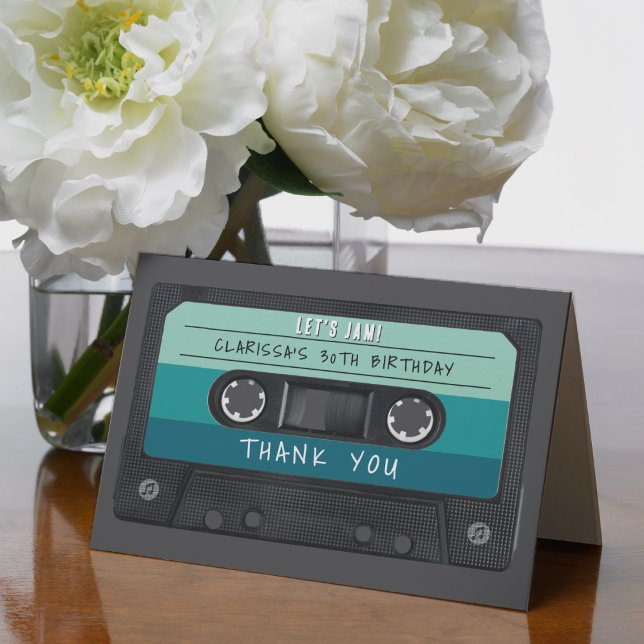Cassette Tape Blue Retro Birthday Party Thank You Card (Cassette Tape Blue Retro Birthday Party Thank You Card
)