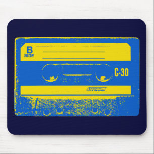 Cassette Tape Blue & Yellow Mouse Mat