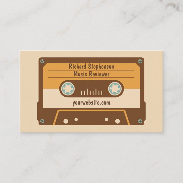 Cassette Tape Business Card Brown Cream Gold (Front)