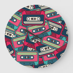 Cassette Tape: Colourful Irregular Pattern. Large Clock