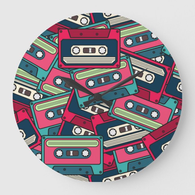 Cassette Tape: Colourful Irregular Pattern. Large Clock (Front)