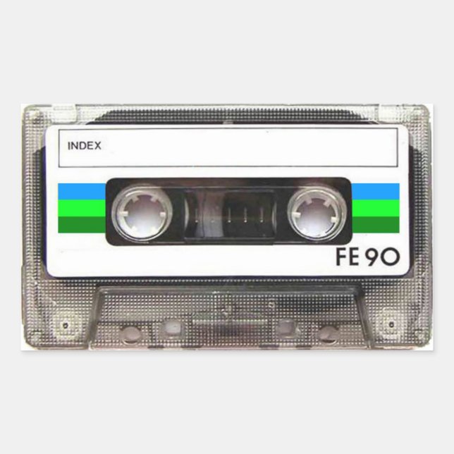 Cassette Tape Green Rectangular Stickers (Front)