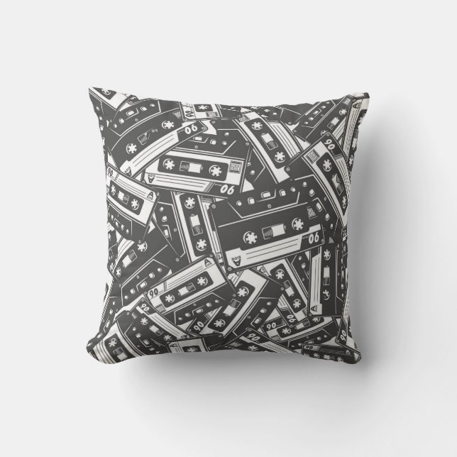 Cassette Tape: Monochrome Vintage Pattern Cushion (Front)