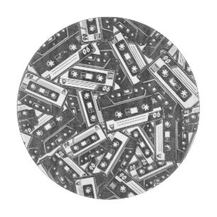 Cassette Tape: Monochrome Vintage Pattern Cutting Board