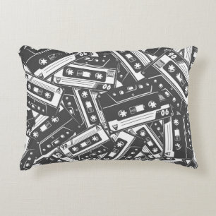 Cassette Tape: Monochrome Vintage Pattern Decorative Cushion