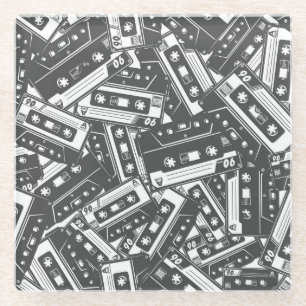 Cassette Tape: Monochrome Vintage Pattern Glass Coaster