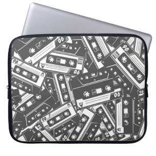 Cassette Tape: Monochrome Vintage Pattern Laptop Sleeve