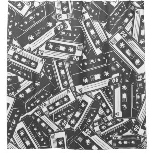 Cassette Tape: Monochrome Vintage Pattern Shower Curtain