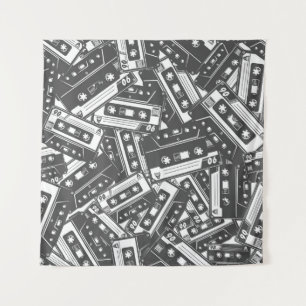 Cassette Tape: Monochrome Vintage Pattern Tapestry