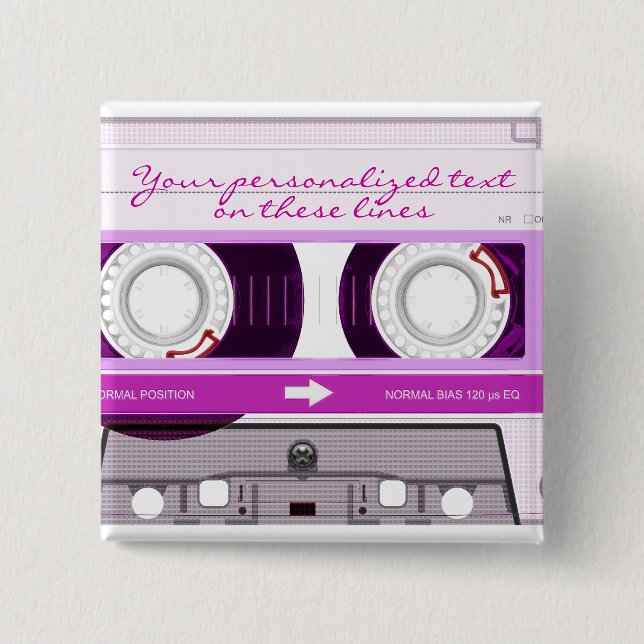Cassette tape - pink - 15 cm square badge (Front)