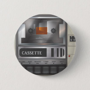 cassette tape player 6 cm round badge