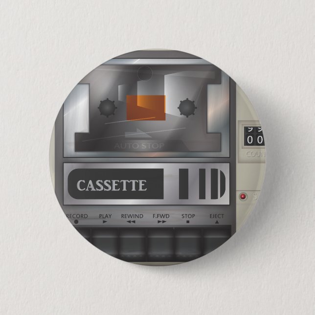 cassette tape player 6 cm round badge (Front)