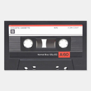 Cassette Tape Red Rectangular Stickers