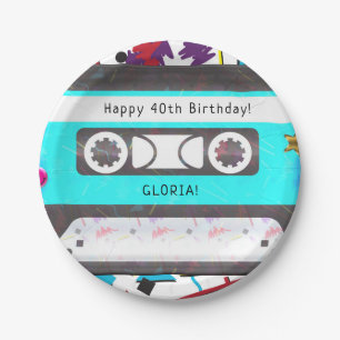 Cassette Tape Retro 80's 90's Theme Birthday Party Paper Plate