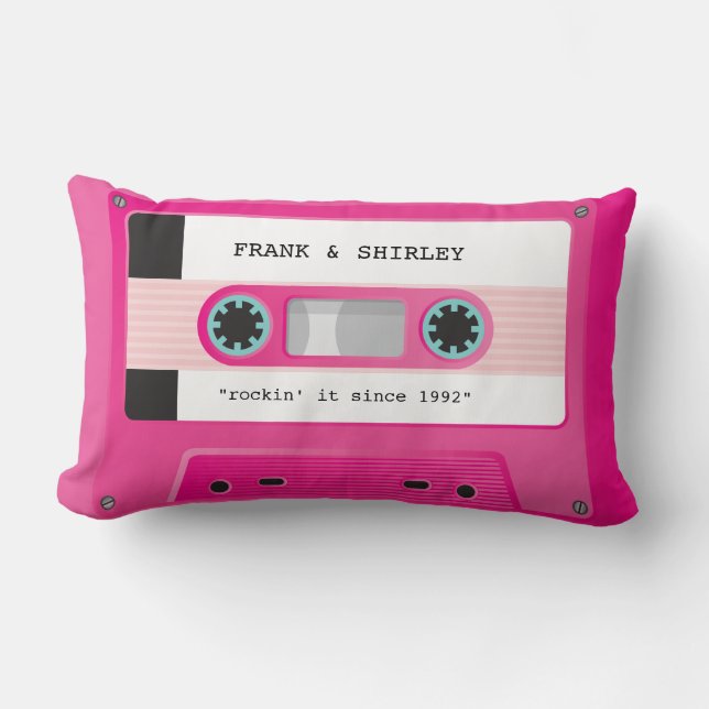 CASSETTE TAPE retro music disco hot pink rockin Lumbar Cushion (Front)