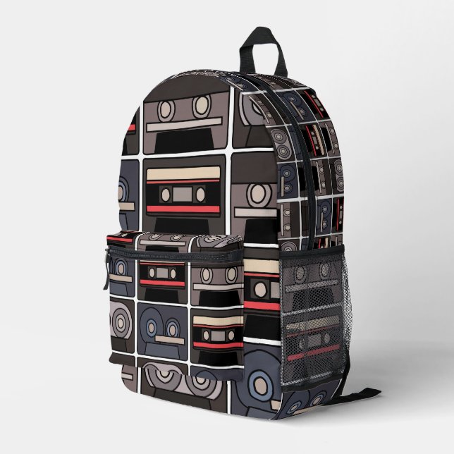 Cassette Tape Retro Music  Printed Backpack (Back Corner Right)