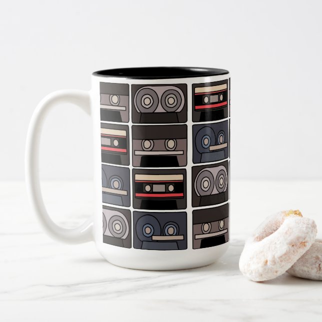 Cassette Tape Retro Two-Tone Coffee Mug (With Donut)