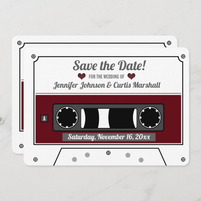 Cassette Tape Wine Red Wedding Save the Date  Invitation (Front/Back)