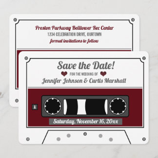 Cassette Tape Wine Red Wedding Save the Date Invitation