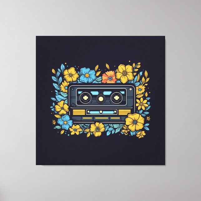 Cassette Tape with Flowers Canvas Print (Front)