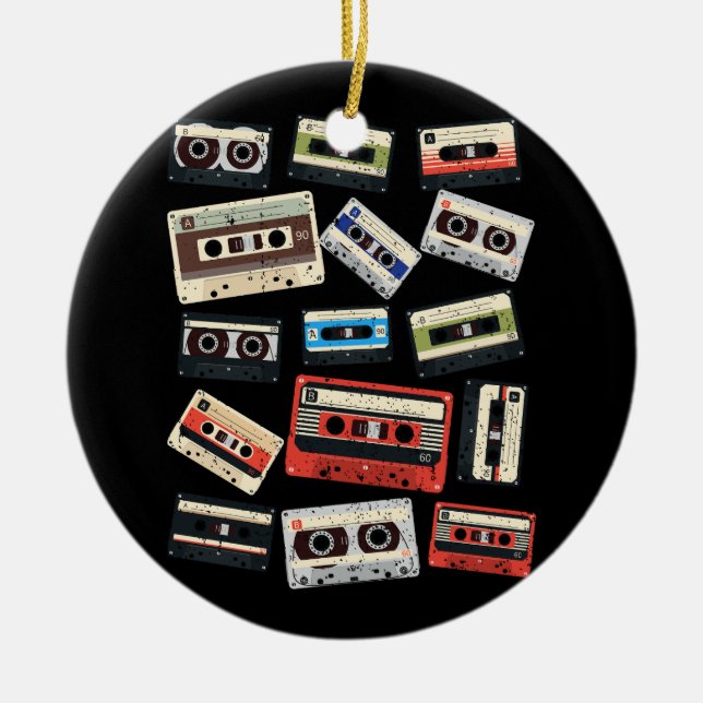 Cassette Tapes Mixtapes 1980s Radio Music Graphic  Ceramic Tree Decoration (Front)