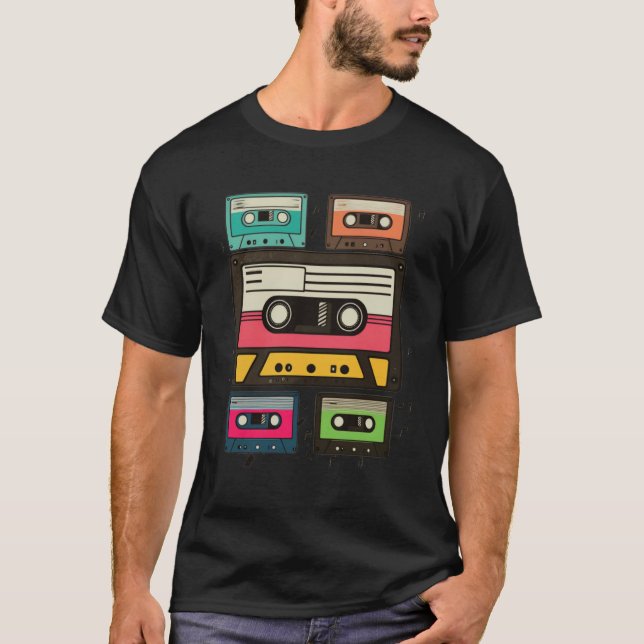 Cassette Tapes Mixtapes 1980s Radio Music Graphic  T-Shirt (Front)
