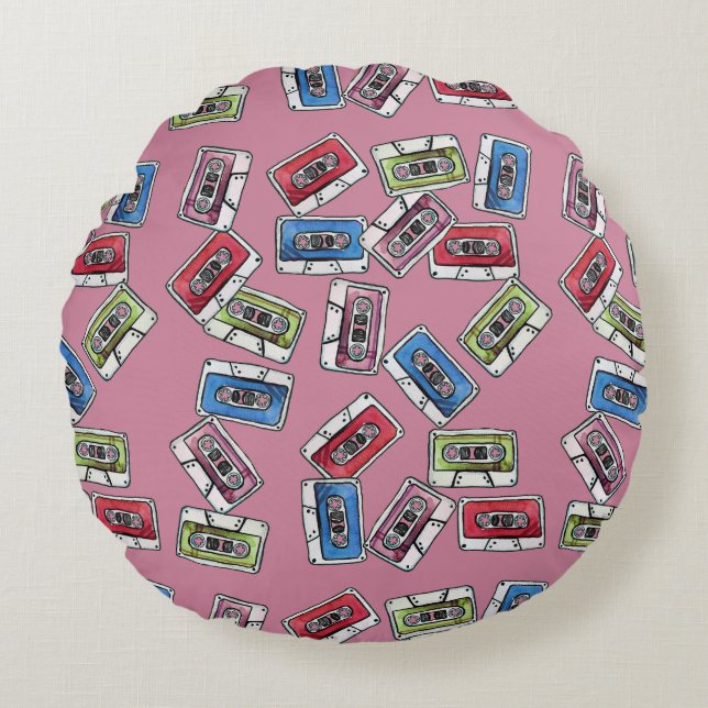 Cassette Tapes Pattern                             Round Cushion (Front)