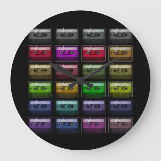 CASSETTE TAPES RETRO MUSIC LOVER LARGE CLOCK (Front)