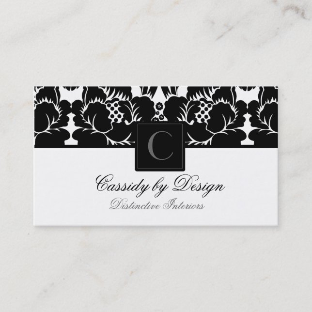 Cassidy Black Floral Damask Business Card (Front)