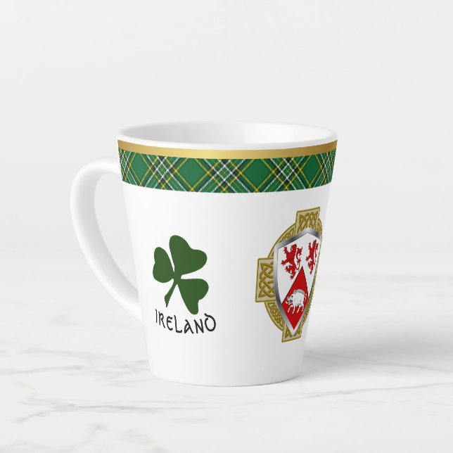 Cassidy Irish Shield & Tartan Personalised Latte Mug (Left Angle)