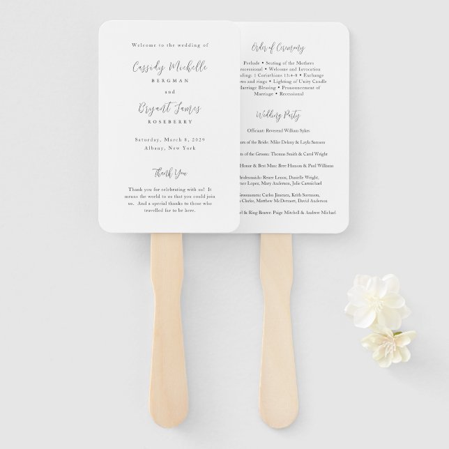 Cassidy Traditional Elegant Wedding Program Hand Fan (Front and Back)