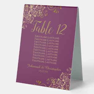 Cassis & Gold Wedding Table Number Seating Chart