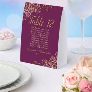 Cassis & Gold Wedding Table Number Seating Chart