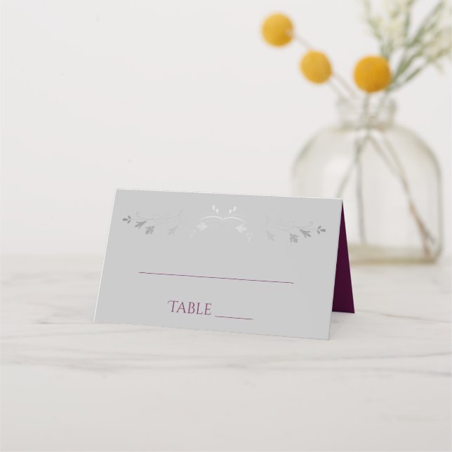 Cassis & Grey Simple Elegant Wedding Place Cards (Front)
