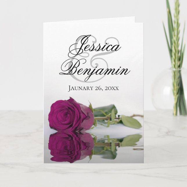 Cassis Magenta Rose Elegant Romantic Photo Wedding Invitation (Front)