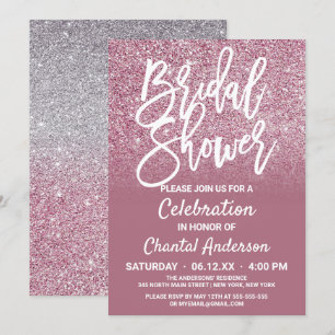 Cassis Pink Silver Glitter Ombre Bridal Shower Invitation