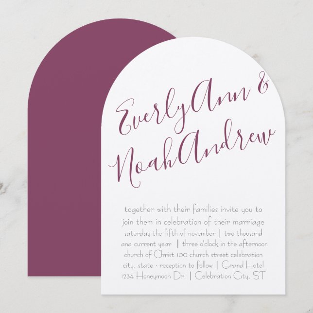 Cassis Plum Purple Minimalist Typography Wedding Invitation (Front/Back)