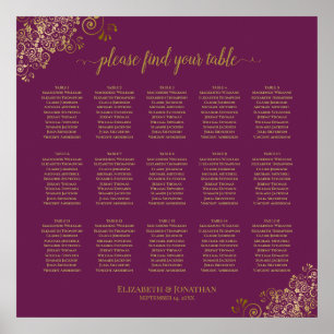 Cassis Purple 15 Table Wedding Seating Chart Gold