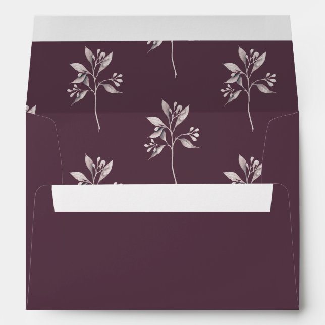 Cassis purple botanical foliage wedding envelope (Back (Bottom))