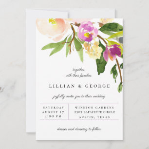 Cassis Purple Floral Bouquet Wedding Invitation