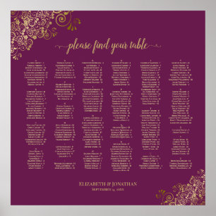 Cassis Purple Gold Lace Alphabetical Seating Chart