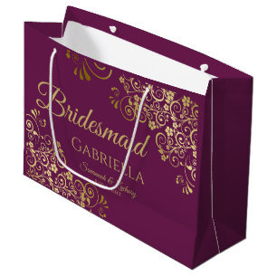 Cassis Purple & Gold Lace Elegant Bridesmaid Large Gift Bag